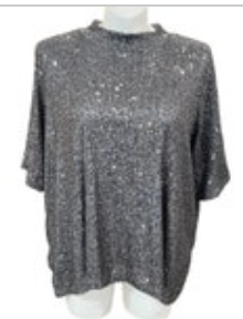NWT 3X Calvin Klein Silver Gray Sequin Short Sleeve Blouse Top Handsewn MSRP $79