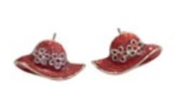Vintage Red Hat Shape Enamel Post Earrings Purple Accents Silver Tone