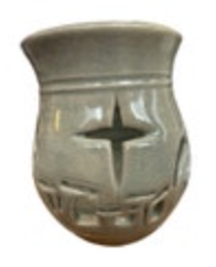 Hand Carved Wheel Thrown Green Art Pottery Nativity Votive Vessel Signed