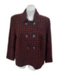 Womens 24W Briggs New York Jacket Black w/Red Polka Dot Double Breasted Peacoat