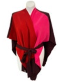 Lane Bryant Open Front Tie Waist Sweater Shawl Cape Red Pink Colorblock Sz 22/28