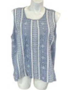 Molly & Isadora 3X Blue White Gingham Embroidered Sleeveless Tank Top
