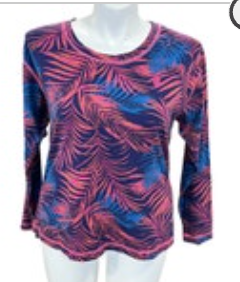 Womens Tommy Bahama Purple Pink Palm Frond Hawaiian Floral Light Shirt Large