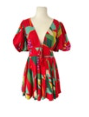 House Of Harlow 1960 Sz 10 Red Floral Fit & Flare Linen Rayon Blend Puff Sleeve