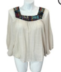 Anthropologie Flying Tomato Womens 2XL Square Neck Boho Embroidered Cream Blouse