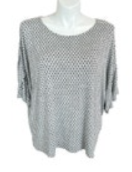 Jones New York Woman 3X White Black Dot Short Flounce Sleeve Easy Care Stretch