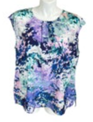 Talbots Women's 22W Plus Sleeveless Blouse Purple Green Abstract Sheer Pleated