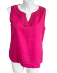 PAPPAGALLO Pink Sleeveless Top Size XL 100% Linen - Emroidered Trim EUC