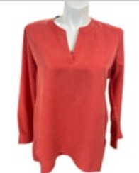 Soft Surroundings Large Red V-Neck Long Sleeve Roll Tab Blouse