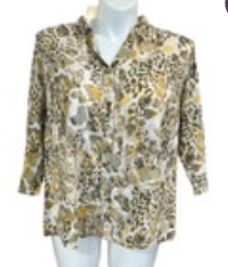 Alfred Dunner 18W Women's Animal Print 3/4 Sleeve Blouse Top 100% Cotton