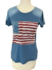 Lucky Brand S Small T-shirt American Flag USA Crewneck Short Sleeve Blue Ombre