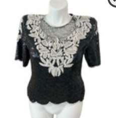 Art Deco-Inspired Black Beaded Sequin Top Scala L Retro 70s 90s Party