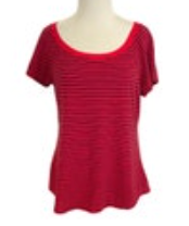 By Anthropologie Womens M Short Sleeve Shirt Top Cotton Modal Red W/Blue stripe