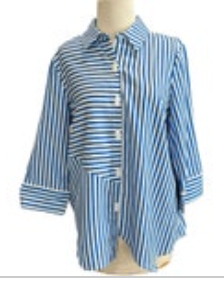 Ali Miles Blouse Womens PM Blue Striped 3/4 Sleeve Asymmetrical Lagenlook Artsy