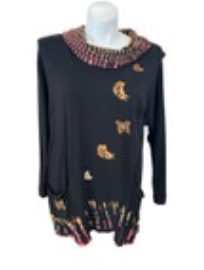 Greater Good Womens Top 2X Black Cowl Neck Layered Butterfly Print Pockets Boho