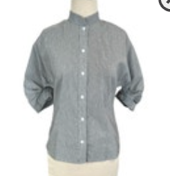 Worth New York Grey White Stripe Size 2 Band Collar Slim Fit Blouse