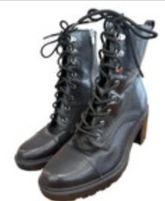 Marc Fisher Women’s 9 Lanie Combat Boots Black Leather Lace Up Platform Chunky