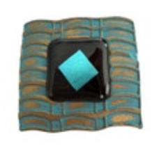 Artisan Brooch Pin Polymer Clay Abstract Design Glass Accent Artsy Teal Gold Blu