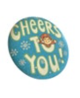 Hallmark Cheers to You Holiday 1980’s Button Pin Blue Fabric USA Vintage