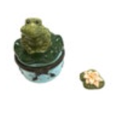 Vtg Frog Trinket Box Glazed Ceramic Frog On Lilly Pad With Small Lilly Pad