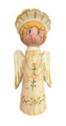 Vintage Hand Painted Wooden Angel Figurine Halo Signed 5 5/8” Country Decor