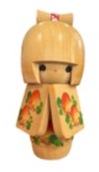 Vintage Japanese Kokeshi Doll Wooden Hand Painted Peach Kimono Red Bow