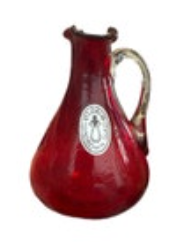 Vintage Pilgrim Glass Pitcher Ruby Red Crackle Handblown Art Glass USA 4.25”