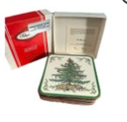 Pimpernel Spode Christmas Tree 4.25x4.25 Coasters Cork Bottom With Box 6