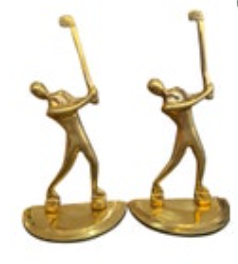 Vintage Golfing Bookends Enesco Solid Brass Swing Estate Classic