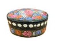 Vintage Multicolor Floral Oval Hand Painted Paper Mache Trinket Box 4” India