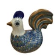 Hand Painted Tonala Rooster Chicken Mexican Folk Art Pottery Blue Green Brown