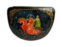 Vintage Hand Painted Russian Black Lacquer Box Signed Tpoňka 3 Horse Carriage