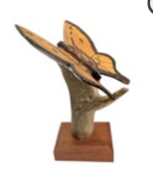 Vintage Folk Art Wood Butterfly Sculpture Hand Carved Wooden Figurine Natural