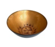 Enameled Copper Bowl Signed Sun Blue Teal Gold Sunburst 2011 Art 3”x5”