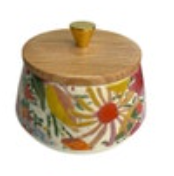 Opalhouse Stoneware Bold Floral Pattern Low Canister Wood Lid Brass Handle