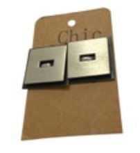 Silver Tone Artsy Modern Metal Post Earrings Square Modernist Industrial