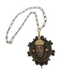 Vintage Mexico Aztec Face Pendant Necklace Tribal Inca Style Copper Brass 60’s