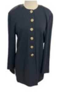 St. John Basics Womens Blazer Set Size Small/6 Black Gold Santana Knit Pant Suit