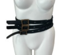 3 Buckle Black Braided Corset Leather Belt Goth Retro Biker