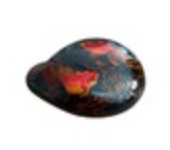 Vintage Black Lacquer Koi Fish Stone Paperweight Hand Painted Glossy