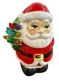 Mr. Christmas Ceramic Santa with Tree Light Up Figure 5” Works