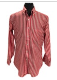 VTG Sears 15.5x33 Premiere Tapered Perma-Prest Faded Red Striped Pocket Shirt