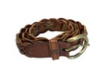 Vintage Boho Hippie Leather Braided Belt Brass Buckle Brown Woven