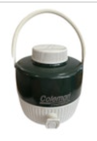 Vintage Coleman Water Jug Cooler With Cup Green White 1 Gallon Steel Belted