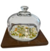Vintage Goodwood Teak with Glass Dome Cloche Cheese Cracker Tray Board Daffodil