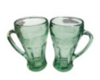 Pair Of Vintage Green Coca-Cola Libbey Glasses Mugs With Handles Thick Heavy