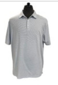 Peter Millar Polo Shirt Mens Size XL Blue White Pinstriped Short Sleeve Casual