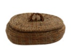 Vintage Pine Needle & Walnut Shell Basket Hand Made Folk Art Farmhouse Boho