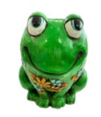 Vintage Chalkware Holiday Fair Green Frog Coin Bank Japan OSL-1969 Retro Hippie