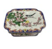 Japanese Blue Cloisonne Brass & Enamel Trinket Jewelry Box Hinged Lid Bird Flora